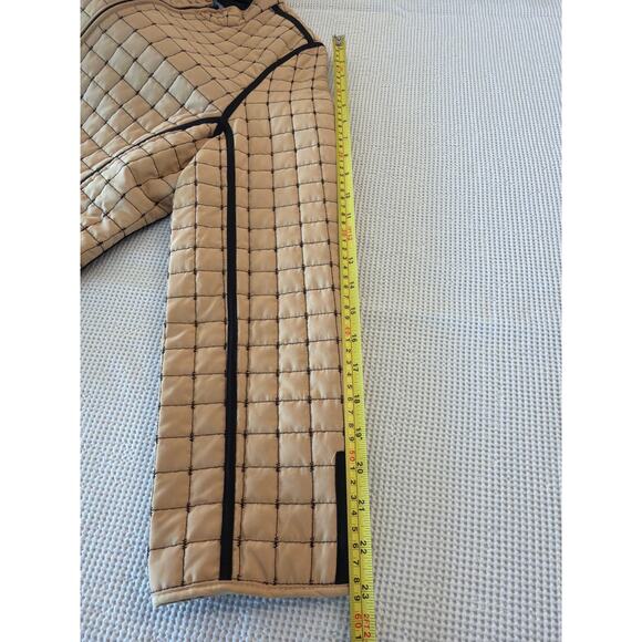 Napa Valley quilted full zip tan jacket with black trim Petite Med. - Picture 10 of 11